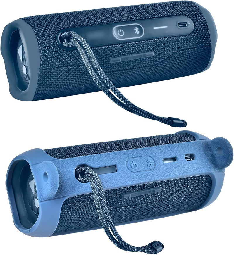 Comecase حافظة سيليكون لمكبر صوت JBL FLIP 6 مقاوم للماء محمول بلوتوث، غلاف مطاطي ناعم، حقيبة تخزين للسفر مع حزام كتف وكارابينر - أزرق - Image 4